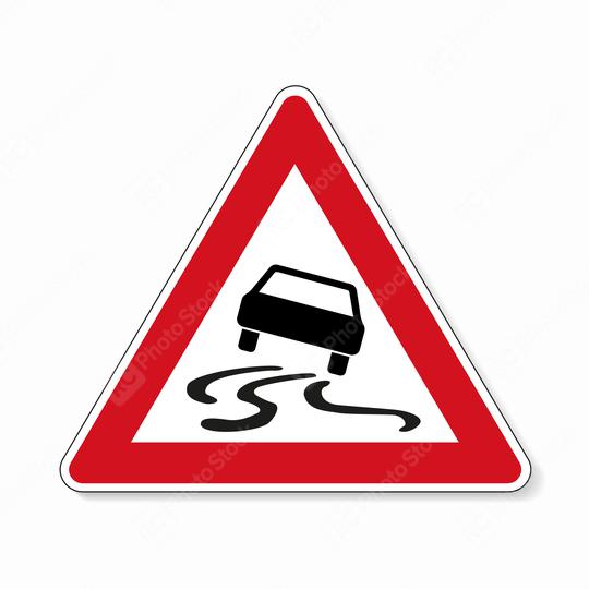 traffic sign spin danger. German sign warning about slip danger (Schleudergefahr) on white background. Vector illustration. Eps 10 vector file.  : Stock Photo or Stock Video Download rcfotostock photos, images and assets rcfotostock | RC Photo Stock.:
