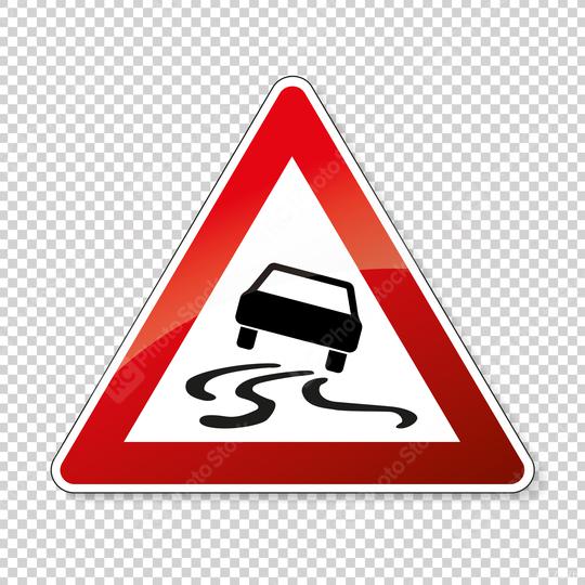 traffic sign spin danger. German sign warning about slip danger (Schleudergefahr) on checked transparent background. Vector illustration. Eps 10 vector file.  : Stock Photo or Stock Video Download rcfotostock photos, images and assets rcfotostock | RC Photo Stock.: