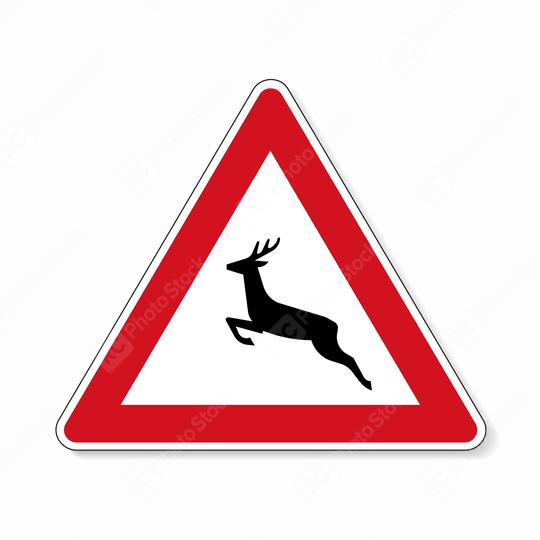 traffic signs deer crossing. German sign warning about wild animals like deer crossing the road on white background. Vector illustration. Eps 10 vector file.  : Stock Photo or Stock Video Download rcfotostock photos, images and assets rcfotostock | RC Photo Stock.: