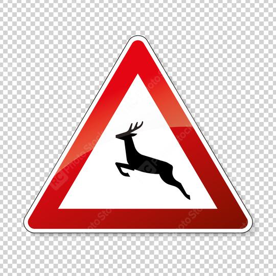 traffic signs deer crossing. German sign warning about wild animals like deer crossing the road on checked transparent background. Vector illustration. Eps 10 vector file.  : Stock Photo or Stock Video Download rcfotostock photos, images and assets rcfotostock | RC Photo Stock.: