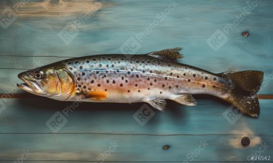 Trout fish displayed on distressed blue wooden planks  : Stock Photo or Stock Video Download rcfotostock photos, images and assets rcfotostock | RC Photo Stock.: