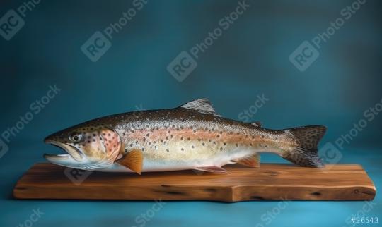 Trout fish on a wooden board against a blue background  : Stock Photo or Stock Video Download rcfotostock photos, images and assets rcfotostock | RC Photo Stock.: