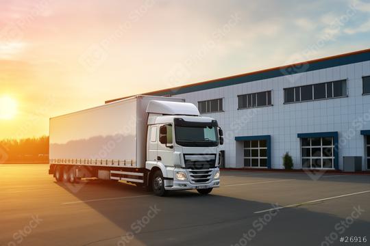 Truck at sunset in front of a logistics warehouse
  : Stock Photo or Stock Video Download rcfotostock photos, images and assets rcfotostock | RC Photo Stock.: