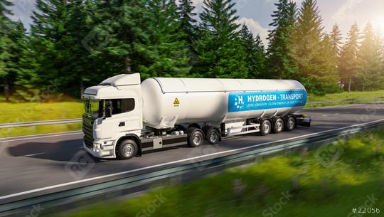 Truck with Hydrogen gas tank trailer on a forest road. New Energy Hydrogen gas transportation concept image  : Stock Photo or Stock Video Download rcfotostock photos, images and assets rcfotostock | RC Photo Stock.: