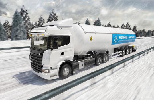Truck with Hydrogen gas tank trailer on a snowy road at winter. New Energy Hydrogen gas transportation concept image  : Stock Photo or Stock Video Download rcfotostock photos, images and assets rcfotostock | RC Photo Stock.: