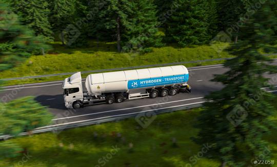 Truck with Hydrogen gas tank trailer on the road. New Energy Hydrogen gas transportation concept image  : Stock Photo or Stock Video Download rcfotostock photos, images and assets rcfotostock | RC Photo Stock.: