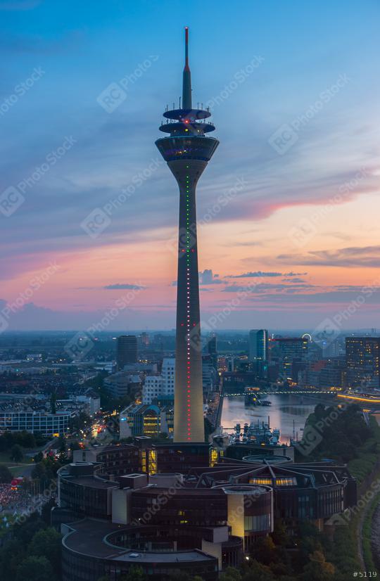 Tv Tower Dusseldorf old town at sunset  : Stock Photo or Stock Video Download rcfotostock photos, images and assets rcfotostock | RC Photo Stock.:
