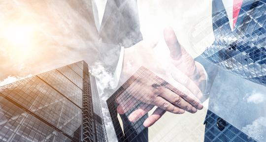 two businessman partnership handshaking process. double exposure skyscraper on the background  : Stock Photo or Stock Video Download rcfotostock photos, images and assets rcfotostock | RC Photo Stock.: