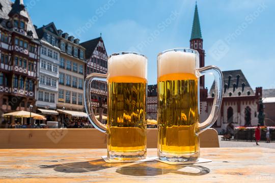 Two mugs of german beer in frankfurt City at summer  : Stock Photo or Stock Video Download rcfotostock photos, images and assets rcfotostock | RC Photo Stock.: