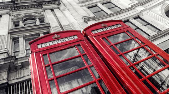 two traditional red telephone booths in London city   : Stock Photo or Stock Video Download rcfotostock photos, images and assets rcfotostock | RC Photo Stock.: