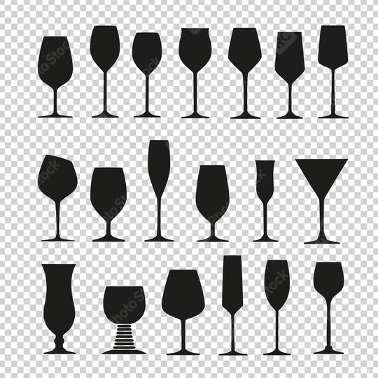 Vector collection of black wine glasses silhouettes on checked transparent background. Vector illustration. Eps 10 vector file.  : Stock Photo or Stock Video Download rcfotostock photos, images and assets rcfotostock | RC Photo Stock.: