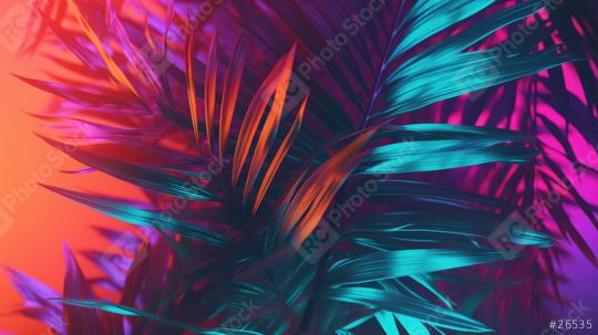 Vibrant neon palm leaves against a vivid gradient background  : Stock Photo or Stock Video Download rcfotostock photos, images and assets rcfotostock | RC Photo Stock.: