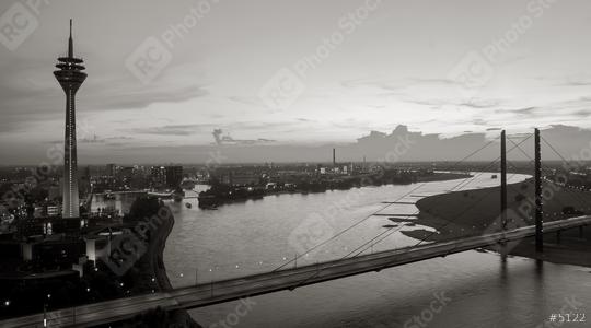 View of Dusseldorf at dusk in black and white colors  : Stock Photo or Stock Video Download rcfotostock photos, images and assets rcfotostock | RC Photo Stock.: