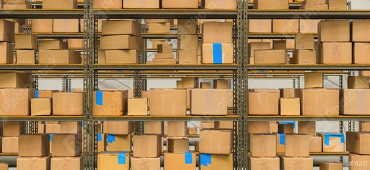 warehouse interior with shelves and cardboard boxes, Packed courier delivery concept image  : Stock Photo or Stock Video Download rcfotostock photos, images and assets rcfotostock | RC Photo Stock.: