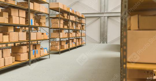 warehouse view with shelves and cardboard boxes, Packed courier delivery concept image  : Stock Photo or Stock Video Download rcfotostock photos, images and assets rcfotostock | RC Photo Stock.: