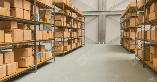 warehouse view with shelves and cardboard boxes, Packed courier delivery concept image  : Stock Photo or Stock Video Download rcfotostock photos, images and assets rcfotostock | RC Photo Stock.: