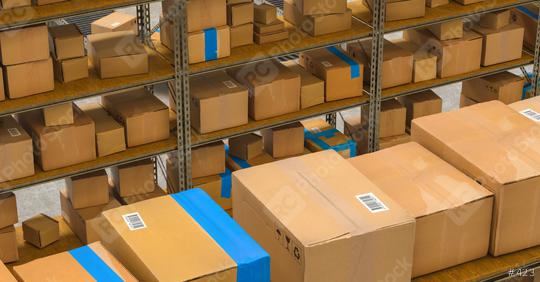 warehouse with shelves and cardboard boxes, Packed courier delivery concept image  : Stock Photo or Stock Video Download rcfotostock photos, images and assets rcfotostock | RC Photo Stock.: