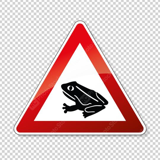 Warning frog, toad migration and save frogs. Traffic sign attention frogs crossing the road on checked transparent background. Vector illustration. Eps 10 vector file.  : Stock Photo or Stock Video Download rcfotostock photos, images and assets rcfotostock | RC Photo Stock.: