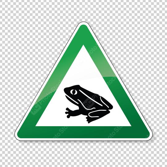 Warning frog, toad migration and save frogs. Traffic sign in green color attention frogs crossing the road on checked transparent background. Vector illustration. Eps 10 vector file.  : Stock Photo or Stock Video Download rcfotostock photos, images and assets rcfotostock | RC Photo Stock.: