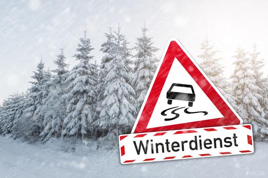 warning sign German word Winterdienst (winter services) with car for ice smoothness at the winter season  : Stock Photo or Stock Video Download rcfotostock photos, images and assets rcfotostock | RC Photo Stock.: