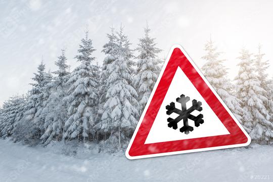 warning sign with snow flake for snowfall at the winter season  : Stock Photo or Stock Video Download rcfotostock photos, images and assets rcfotostock | RC Photo Stock.: