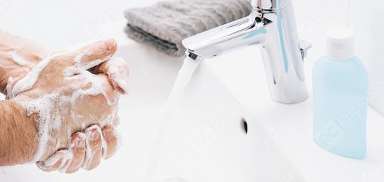 Washing hands man rinsing soap with running water at sink, Coronavirus prevention hand hygiene. Corona Virus pandemic protection by cleaning hands frequently.  : Stock Photo or Stock Video Download rcfotostock photos, images and assets rcfotostock | RC Photo Stock.: