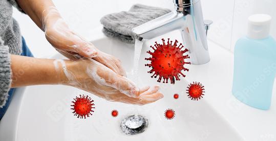 Washing hands with soap and hot water at home bathroom sink woman cleansing hand hygiene for coronavirus outbreak prevention. Corona Virus pandemic protection by washing hands frequently.  : Stock Photo or Stock Video Download rcfotostock photos, images and assets rcfotostock | RC Photo Stock.: