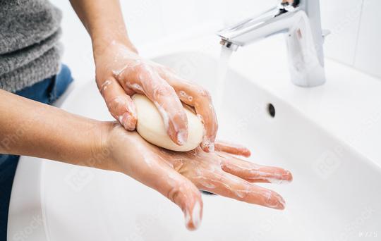 Washing hands woman rinsing soap with running water at sink, Coronavirus prevention hand hygiene. Corona Virus pandemic protection by cleaning hands frequently.  : Stock Photo or Stock Video Download rcfotostock photos, images and assets rcfotostock | RC Photo Stock.:
