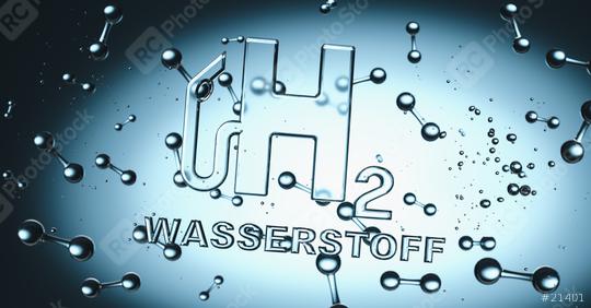 Wasserstoff (German for: Hydrogen )  H2 Symbol with hydrogen molecules floating in liquiq - clean energy concept image  : Stock Photo or Stock Video Download rcfotostock photos, images and assets rcfotostock | RC-Photo-Stock.: