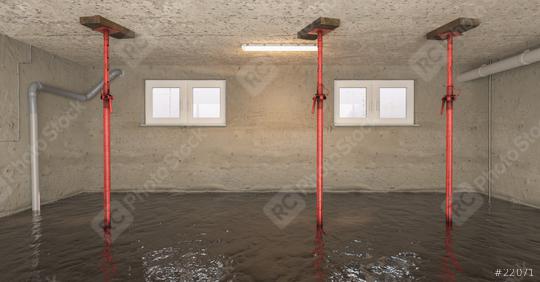 Water damage after flooding in the basement with ceiling supports  : Stock Photo or Stock Video Download rcfotostock photos, images and assets rcfotostock | RC Photo Stock.: