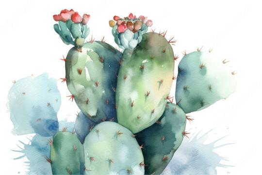 Watercolor painting of cacti with pink blossoms and spines  : Stock Photo or Stock Video Download rcfotostock photos, images and assets rcfotostock | RC Photo Stock.: