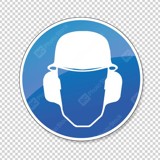 Wear ear and head protection and Helmet. Ear and Head helmet protection must be worn, mandatory sign or safety sign, on checked transparent background. Vector illustration. Eps 10 vector file.  : Stock Photo or Stock Video Download rcfotostock photos, images and assets rcfotostock | RC Photo Stock.: