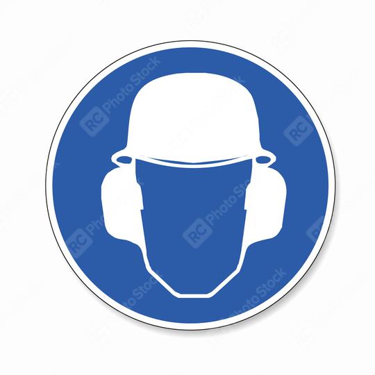 Wear ear and head protection and Helmet. Ear and Head helmet protection must be worn, mandatory sign or safety sign, on white background. Vector illustration. Eps 10 vector file.  : Stock Photo or Stock Video Download rcfotostock photos, images and assets rcfotostock | RC Photo Stock.: