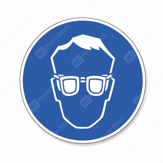 Wear glasses. Protective safety eye protection must be worn, mandatory sign or safety sign, on white background. Vector Eps 10.  : Stock Photo or Stock Video Download rcfotostock photos, images and assets rcfotostock | RC Photo Stock.:
