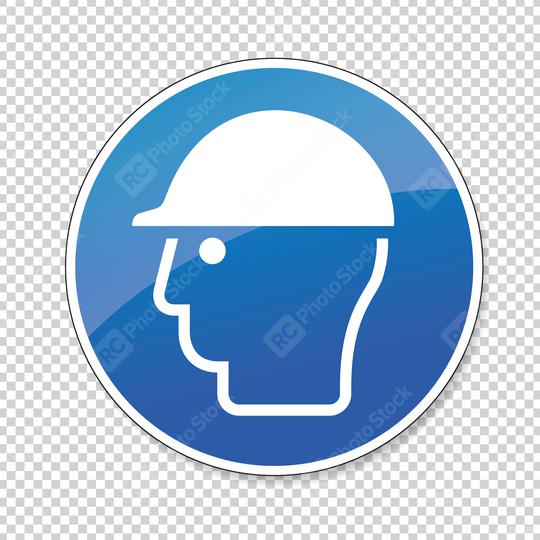 Wear head protection. Please Wear Head helmet Protection, mandatory sign or safety sign, on checked transparent background. Vector Eps 10.  : Stock Photo or Stock Video Download rcfotostock photos, images and assets rcfotostock | RC Photo Stock.: