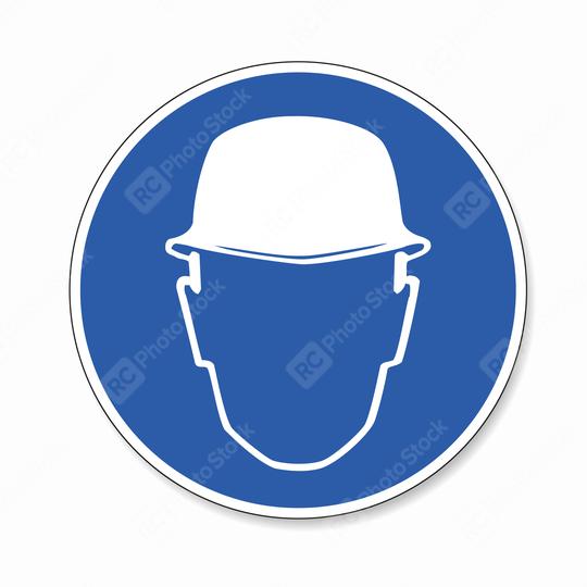 Wear head protection. Please Wear Head helmet Protection, mandatory sign or safety sign, on white background. Vector illustration. Eps 10 vector file.  : Stock Photo or Stock Video Download rcfotostock photos, images and assets rcfotostock | RC Photo Stock.: