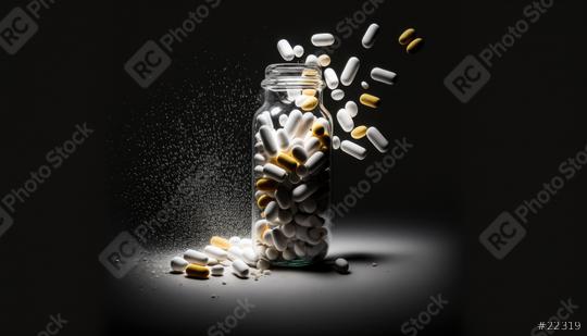 White and yellow medical pills flying out of the bottle (Generative AI)  : Stock Photo or Stock Video Download rcfotostock photos, images and assets rcfotostock | RC Photo Stock.: