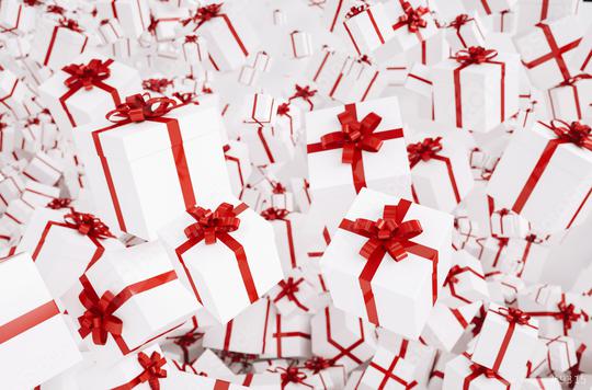 White christmas gifts or presents with red ribbon  : Stock Photo or Stock Video Download rcfotostock photos, images and assets rcfotostock | RC Photo Stock.: