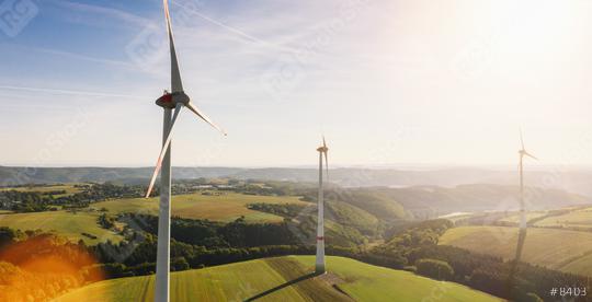 Wind turbine drone shot on a summer day - Energy Production with clean and Renewable Energy - aerial view  : Stock Photo or Stock Video Download rcfotostock photos, images and assets rcfotostock | RC Photo Stock.: