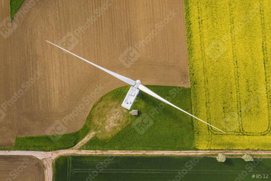 Wind turbines and agricultural fields on a summer day - Energy Production with clean and Renewable Energy - top view shot  : Stock Photo or Stock Video Download rcfotostock photos, images and assets rcfotostock | RC Photo Stock.: