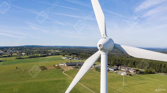 Wind turbines and agricultural fields on a summer day bleu sky - Energy Production with clean and Renewable Energy - aerial shot, copyspace for your individual text  : Stock Photo or Stock Video Download rcfotostock photos, images and assets rcfotostock | RC Photo Stock.: