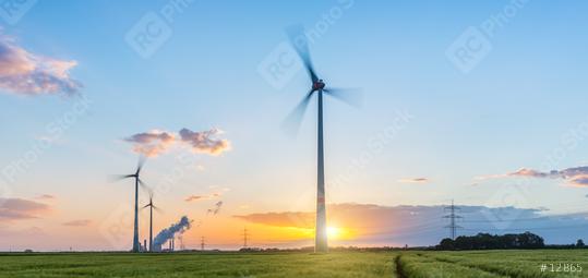 Wind turbines with power plant at sunset with cloudy sky  : Stock Photo or Stock Video Download rcfotostock photos, images and assets rcfotostock | RC Photo Stock.: