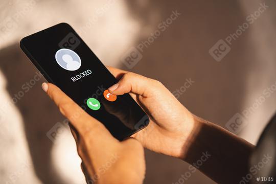 Woman Block a Phone Number or incoming Call from a anonymous stalker or Ex boyfriend. Stalking or bullying with phone concept. Stalker caller, scammer or stranger. Woman blocking incoming call.  : Stock Photo or Stock Video Download rcfotostock photos, images and assets rcfotostock | RC Photo Stock.: