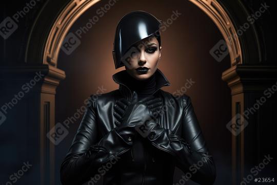 woman in leather dress standing in a arc, beauty fashion shot, Generative AI  : Stock Photo or Stock Video Download rcfotostock photos, images and assets rcfotostock | RC Photo Stock.: