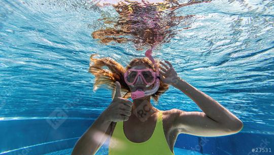 woman in snorkeling mask dive underwater in swimming pool with thumbs up. Travel lifestyle, water sport outdoor adventure, swimming lessons on summer holidays.  : Stock Photo or Stock Video Download rcfotostock photos, images and assets rcfotostock | RC Photo Stock.: