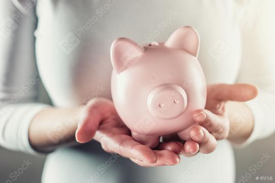 woman keep a piggy bank carefully  : Stock Photo or Stock Video Download rcfotostock photos, images and assets rcfotostock | RC Photo Stock.: