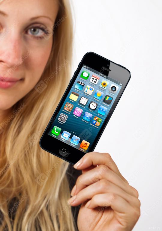 woman shows iphone 5  : Stock Photo or Stock Video Download rcfotostock photos, images and assets rcfotostock | RC Photo Stock.: