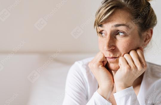 woman Sitting On Bed woke up in early morning leans head on palms, feels tired not enough of rest, insomnia sleep disorder anxious by personal problems, unhealthy migraine and headache concept  : Stock Photo or Stock Video Download rcfotostock photos, images and assets rcfotostock | RC Photo Stock.: