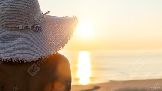 woman with straw hat relaxing at beach on sunset, Summer beach vacation concept image  : Stock Photo or Stock Video Download rcfotostock photos, images and assets rcfotostock | RC Photo Stock.: