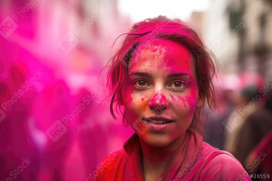 Woman with vibrant pink powder on her face during a festival  : Stock Photo or Stock Video Download rcfotostock photos, images and assets rcfotostock | RC Photo Stock.:
